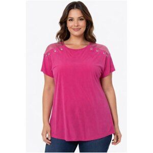 Studio 1886 Womens Short Sleeve Grommet Detail Top Mauve Size Medium